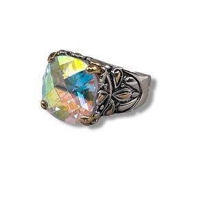 ❤️ Mystic Fire Balinese Filagree Crystal Gold Plated Ring
